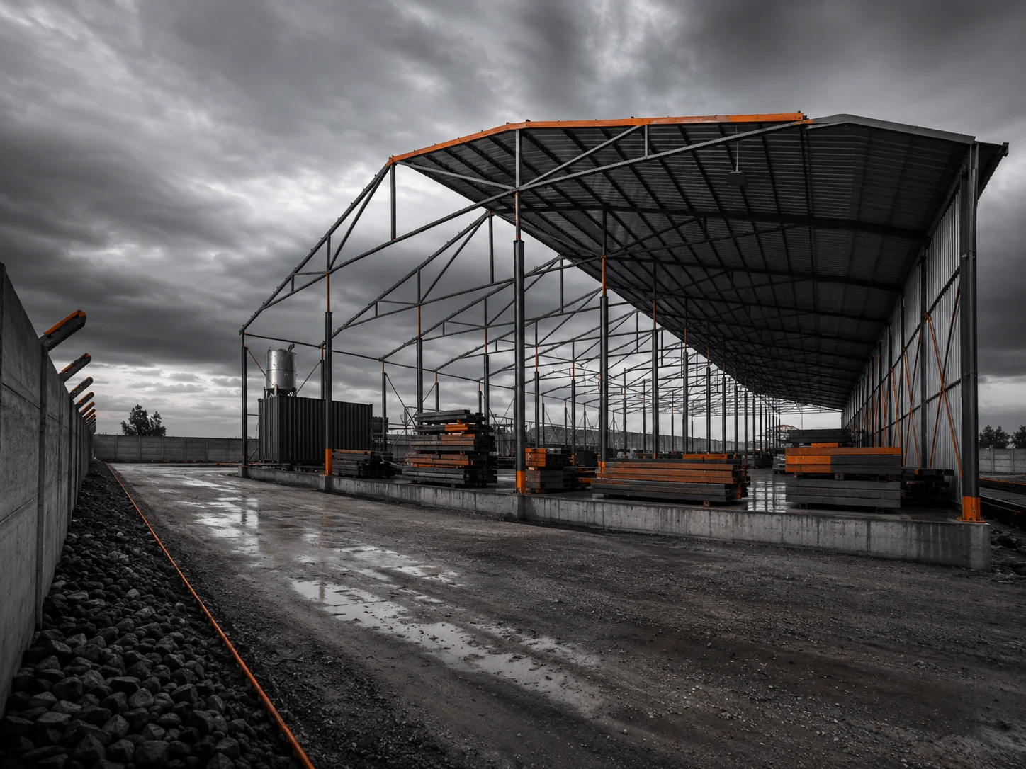 Montaje de estructura metálica de galpón industrial con perfiles de acero